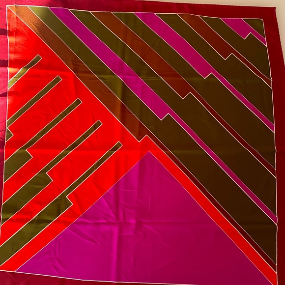 Pink, red, green, bro silk scarf vintage - Picture 1 of 5
